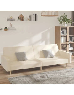 Divano Letto a 2 Posti Crema in Tessuto
