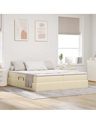 Letto con contenitore e materasso Crema 180 x 200 cm Poliestere