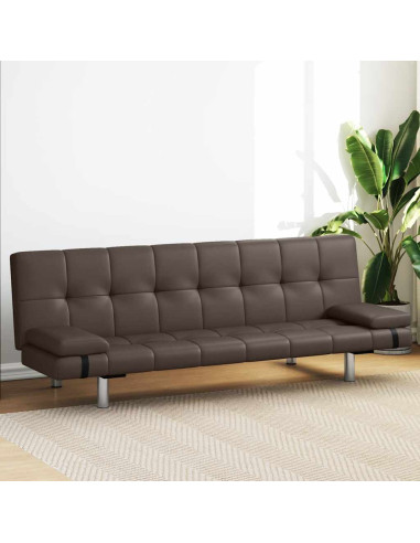 Divano Letto con 2 Cuscini Marrone in Similpelle