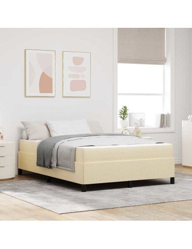 Letto a molle con materasso Crema 140 x 190 cm Tessuto
