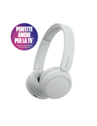 Sony Cuffie Bluetooth wireless WH-CH520 - Durata della batteria fino a 50 ore con ricarica rapida, stile on-ear - Bianco