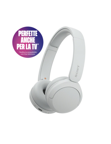 Sony Cuffie Bluetooth wireless WH-CH520 - Durata della batteria fino a 50 ore con ricarica rapida, stile on-ear - Bianco