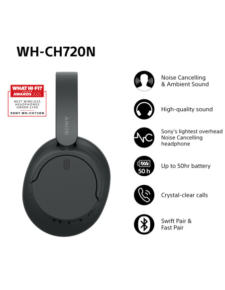Sony WH-CH720N Cuffie Bluetooth wireless con cancellazione del rumore - Durata della batteria fino a 35 ore e ricarica rapida - 