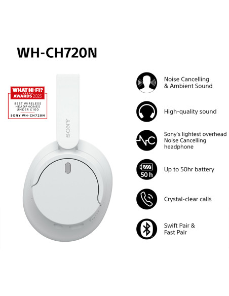 Sony WH-CH720N Cuffie Bluetooth wireless con cancellazione del rumore - Durata della batteria fino a 35 ore e ricarica rapida - 
