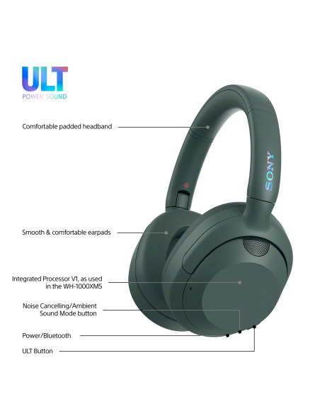 Sony ULT WEAR - Cuffie Bluetooth Wireless con ULT POWER SOUND, bassi profondi, Noise Cancelling, ottima qualità delle chiamate,