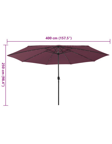 Ombrellone da Giardino con Luci LED 400 cm Rosso Bordò