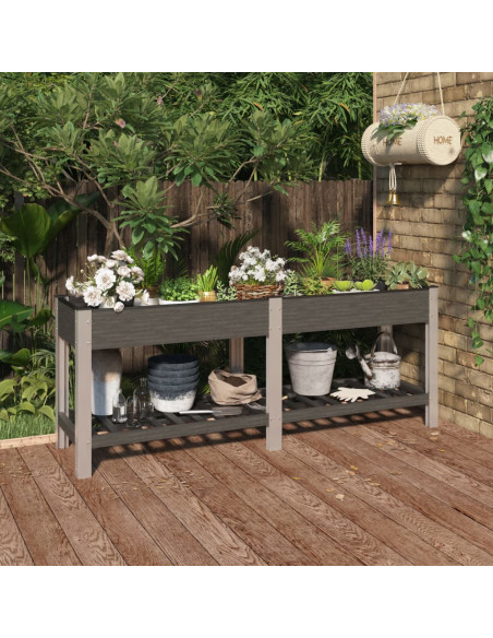 Fioriera Rialzata Giardino con Ripiano Grigia 200x50x75 cm WPC