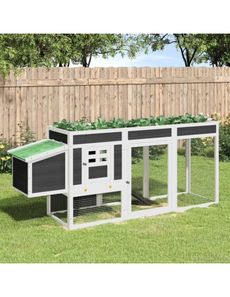 Pollaio Grigio 204x50x84 cm in Legno Massello di Pino