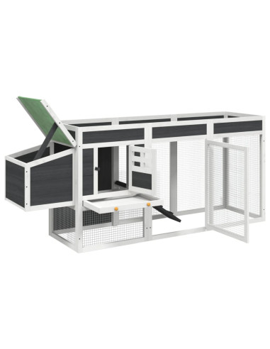 Pollaio Grigio 204x50x84 cm in Legno Massello di Pino