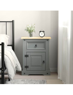 Comodino in Legno di Pino Messicano Corona Grigio 53x39x67 cm