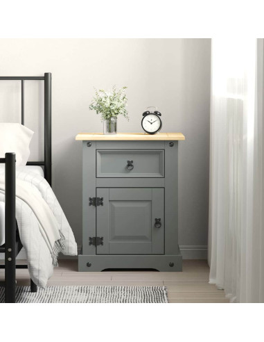 Comodino in Legno di Pino Messicano Corona Grigio 53x39x67 cm