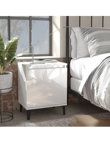 Comodino con Gambe in Metallo Bianco Lucido 40x30x50 cm