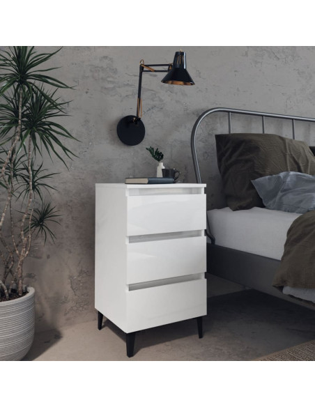 Comodino con Gambe in Metallo Bianco Lucido 40x35x69 cm