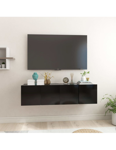 Mobili Porta TV Pensili 2pz Neri 60x30x30 cm