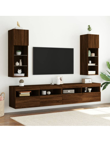 Mobili Porta TV con Luci LED 2 pz Rovere Marrone 30,5x30x90 cm