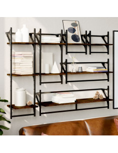 Set Mensole Parete con Aste 6pz Rovere Marrone in Multistrato