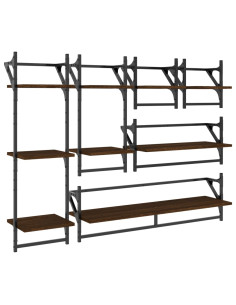 Set Mensole Parete con Aste 6pz Rovere Marrone in Multistrato 2