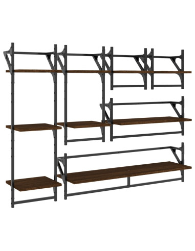 Set Mensole Parete con Aste 6pz Rovere Marrone in Multistrato
