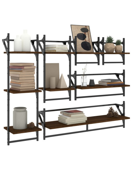Set Mensole Parete con Aste 6pz Rovere Marrone in Multistrato