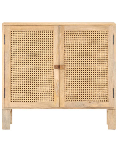 Credenza 80x30x73 cm Legno Massello di Mango e Canna Naturale