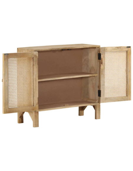 Credenza 80x30x73 cm Legno Massello di Mango e Canna Naturale