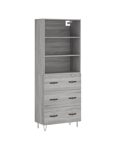 Credenza Grigio Sonoma 69,5x34x180 cm in Legno Multistrato