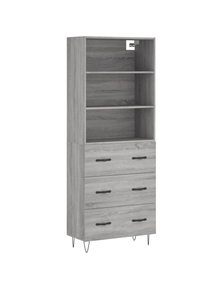 Credenza Grigio Sonoma 69,5x34x180 cm in Legno Multistrato