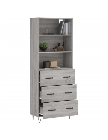 Credenza Grigio Sonoma 69,5x34x180 cm in Legno Multistrato