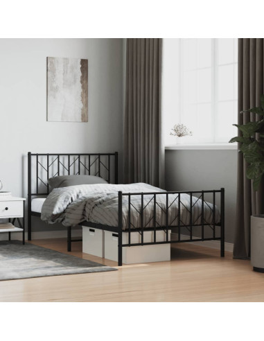 Giroletto con Testiera e Pediera Metallo Nero 100x190 cm