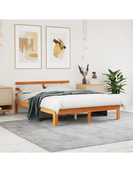 Letto senza Materasso Marrone Cera 140x190 cm in Legno di Pino