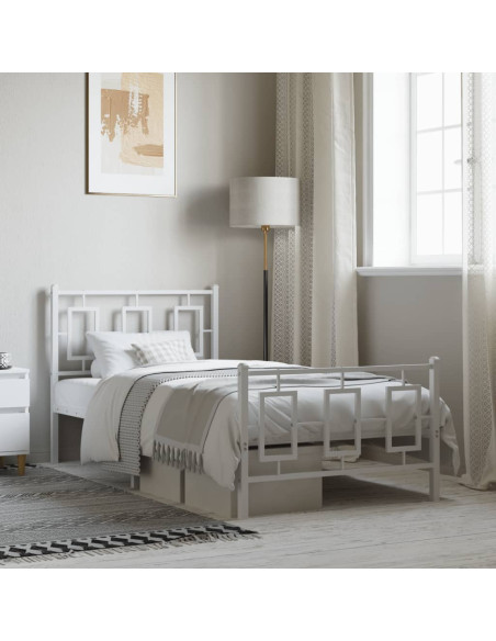 Giroletto con Testiera e Pediera Metallo Bianco 90x200 cm