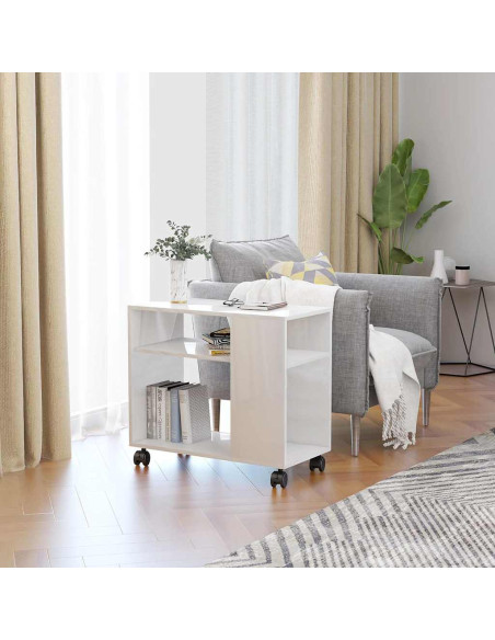Tavolino da Salotto Bianco Lucido 70x35x55 cm Legno Multistrato
