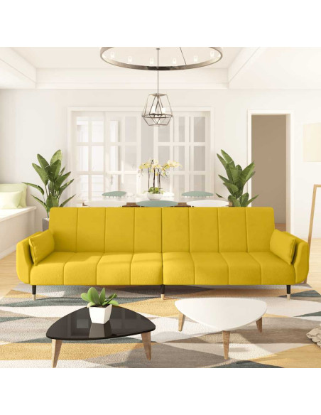 Divano Letto a 2 Posti con 2 Cuscini Giallo in Velluto