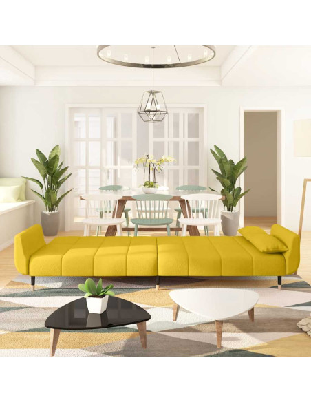 Divano Letto a 2 Posti con 2 Cuscini Giallo in Velluto