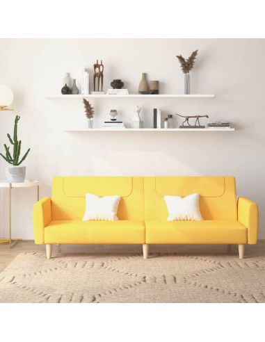 Divano Letto a 2 Posti Giallo in Tessuto