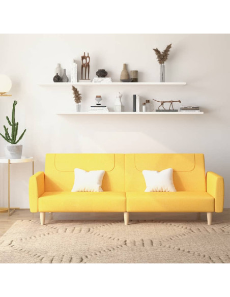 Divano Letto a 2 Posti Giallo in Tessuto
