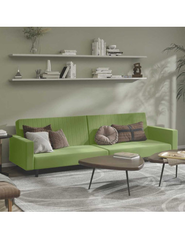 Divano Letto a 2 Posti Verde Chiaro in Velluto