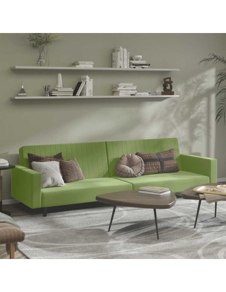 Divano Letto a 2 Posti Verde Chiaro in Velluto