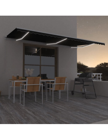 Tenda da Sole Retrattile Manuale con LED 600x350 cm Antracite