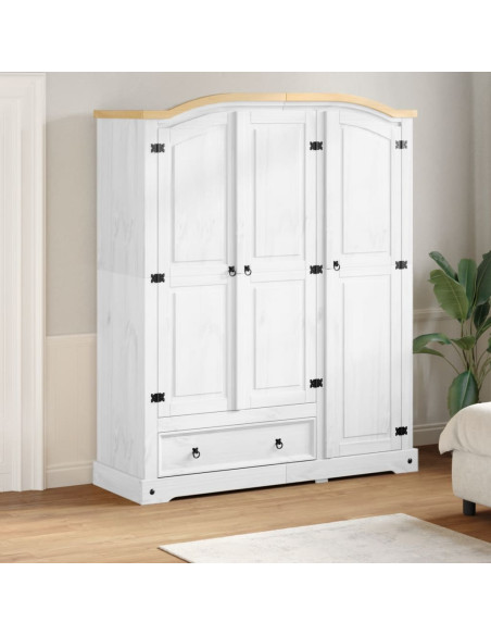 Armadio Corona Bianco 151,5x52x186 cm in Legno Massello di Pino