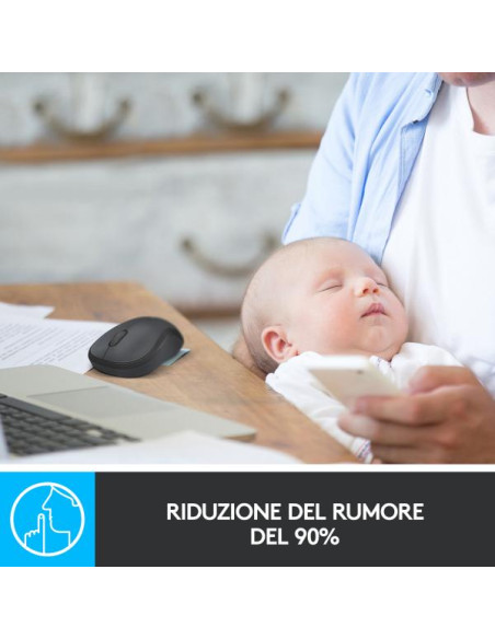 Logitech M220 SILENT Mouse Wireless, 2,4 GHz con Ricevitore USB, Tracciamento Ottico 1000 DPI, Durata Batteria di 18 Mesi, Ambid