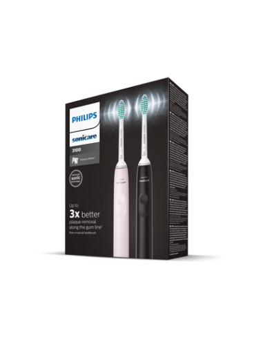 Philips Sonicare serie 3100 Spazzolini Elettrici Sonici, confezione da 1 Spazzolino Rosa e 1 Spazzolino Nero HX3675/15