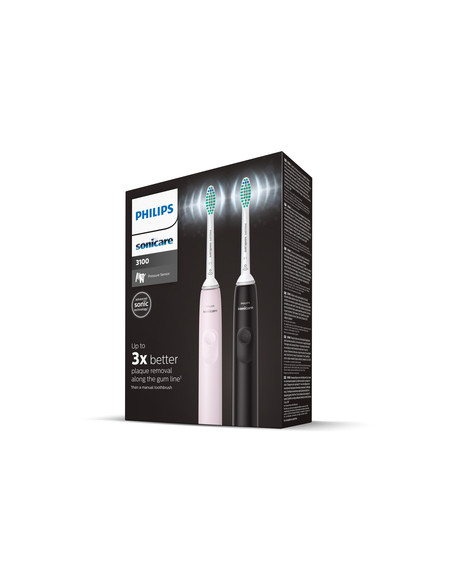 Philips Sonicare serie 3100 Spazzolini Elettrici Sonici, confezione da 1 Spazzolino Rosa e 1 Spazzolino Nero HX3675/15