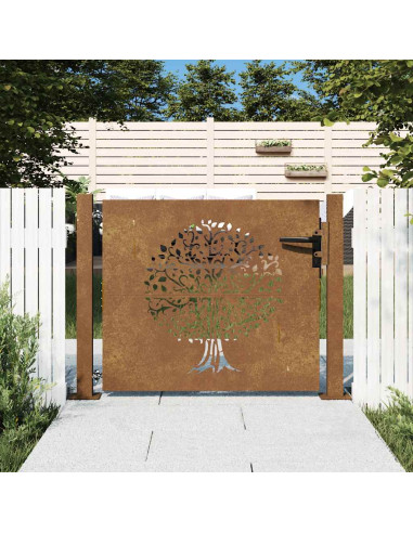 Cancello da giardino 100x100 cm in acciaio Corten con design ad albero