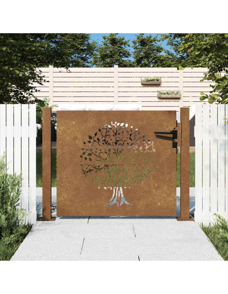 Cancello da giardino 100x100 cm in acciaio Corten con design ad albero