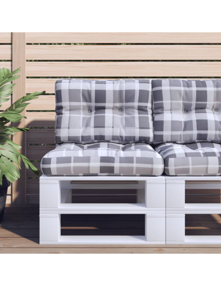 Cuscino per Pallet a Quadri Grigi 50x40x12 cm in Tessuto