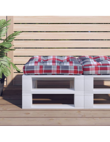 Cuscino per Pallet Motivo a Quadri Rossi 60x60x12 cm in Tessuto