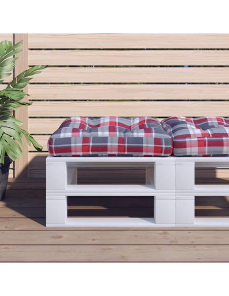 Cuscino per Pallet Motivo a Quadri Rossi 60x60x12 cm in Tessuto