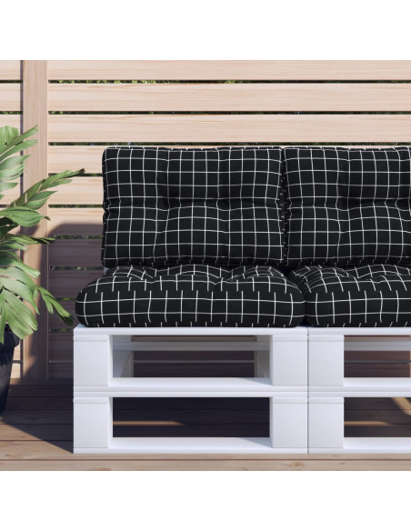 Cuscino per Pallet Motivo a Quadri Nero 60x40x12 cm in Tessuto