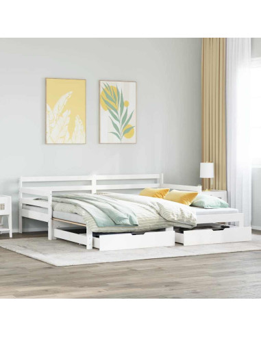Letto Estraibile con Cassetti senza Materasso Bianco 90x200 cm